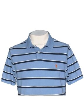 Ralph Lauren Polo Shirt Mens Slim Fit Cotton Shirt XXL Blue Stripes